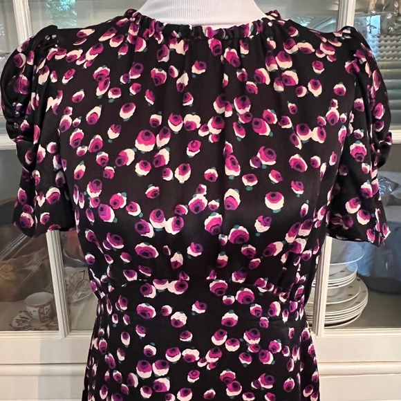 ANNA SUI Vintage Silk Dress, Size 8, Black & Purple Flower Petals, Early 2000s! - Picture 2 of 13